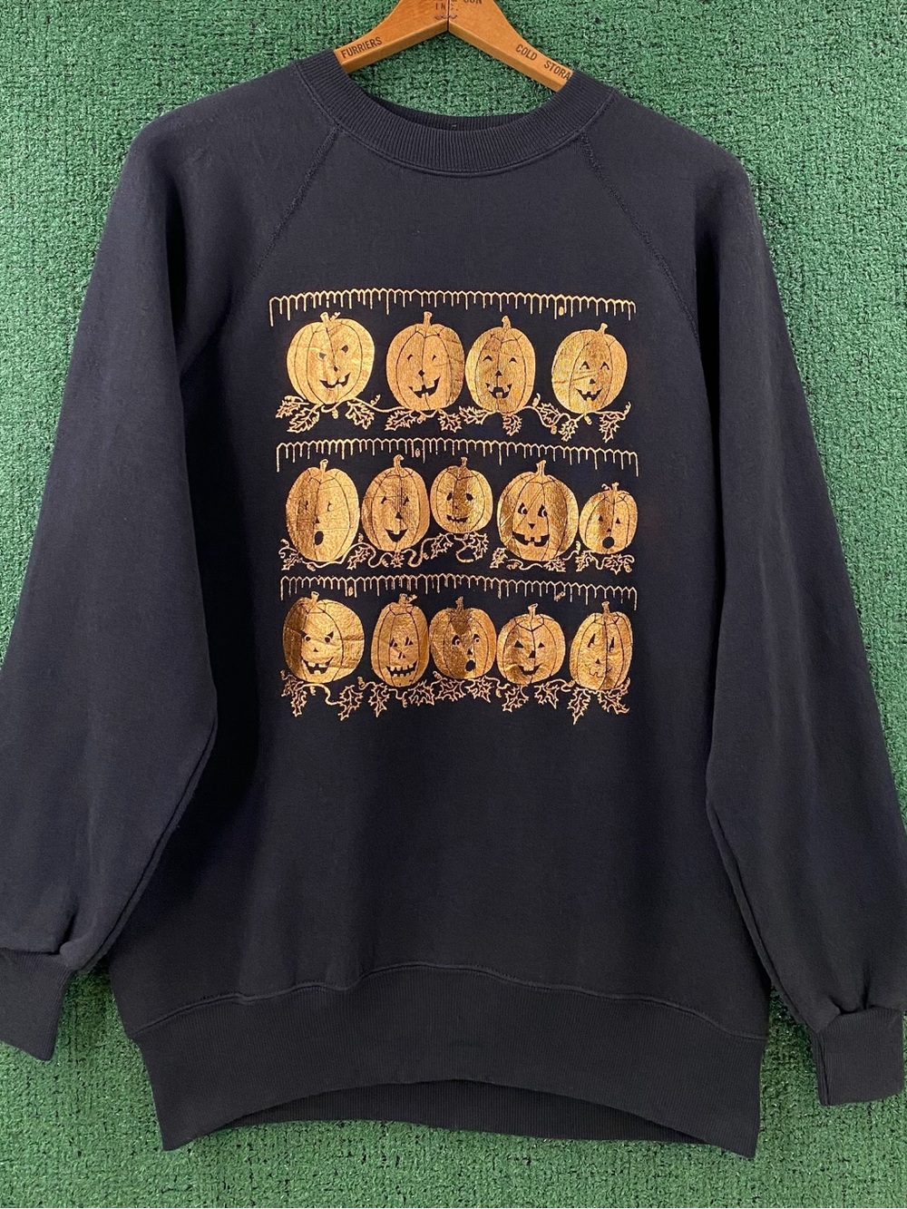 VTG 90’s Halloween Metallic Pumpkin Jack O Lantern Faces Sweatshirt Women Medium